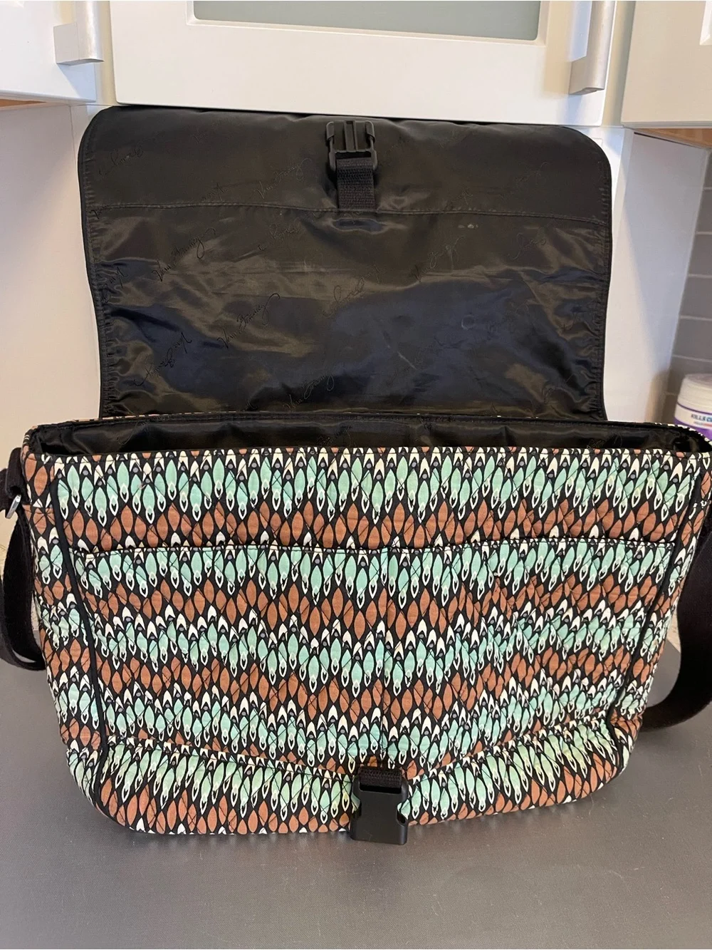 Vera Bradley Crossbody Messenger Computer Shoulder Bag in Brown & Teal - 16”W